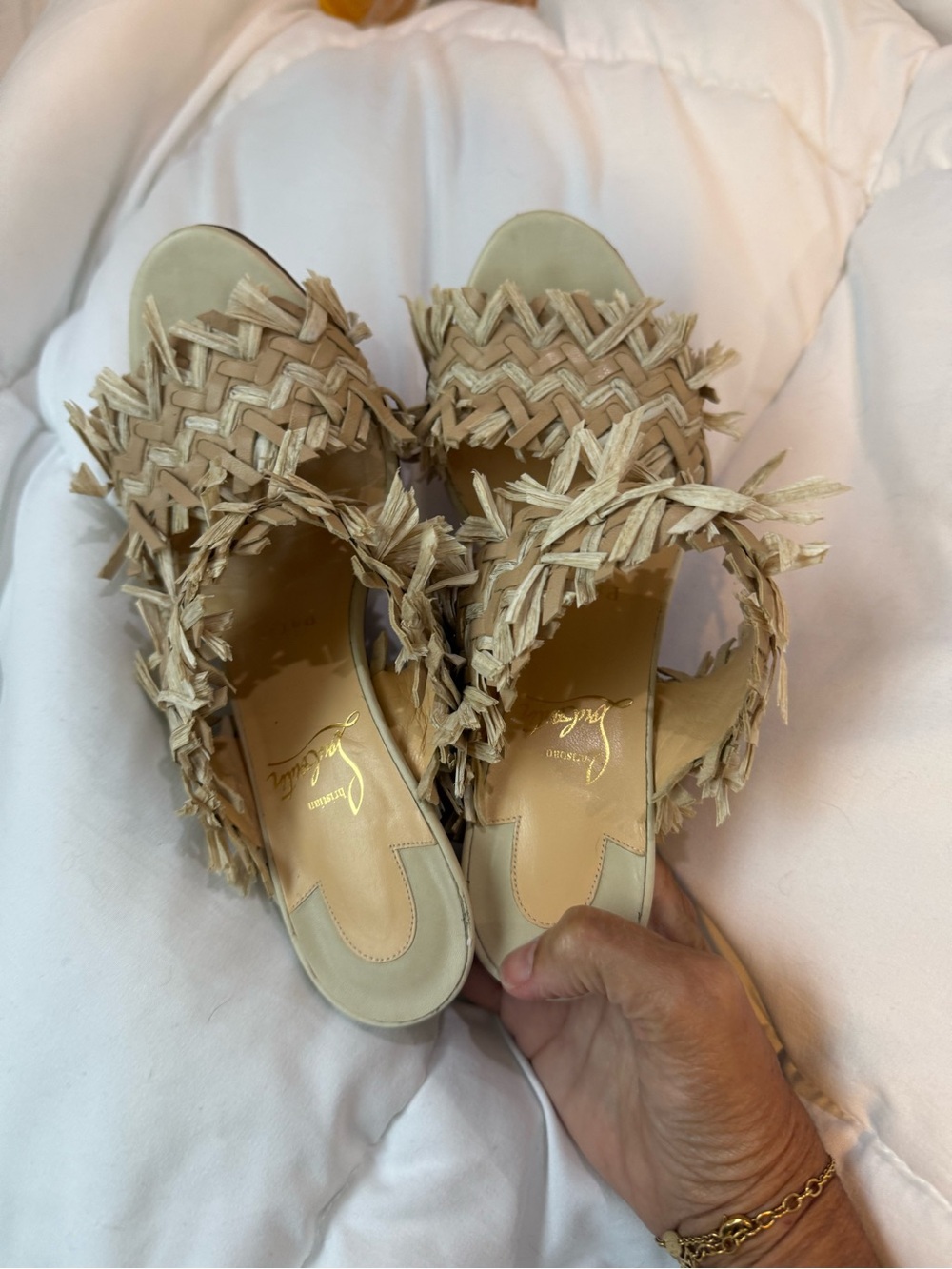Christian Louboutin Beige Woven Raffia Slide Mules - Picture 3 of 12
